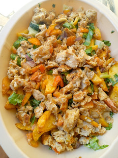 A picture of Irish chips in mayo salad and scrambled eggs best for vegetarians.