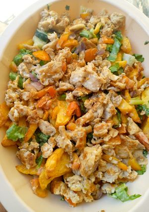 A picture of Irish chips in mayo salad and scrambled eggs best for vegetarians.