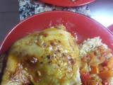 Pollo al horno con verduras y arroz con limón para acompañar