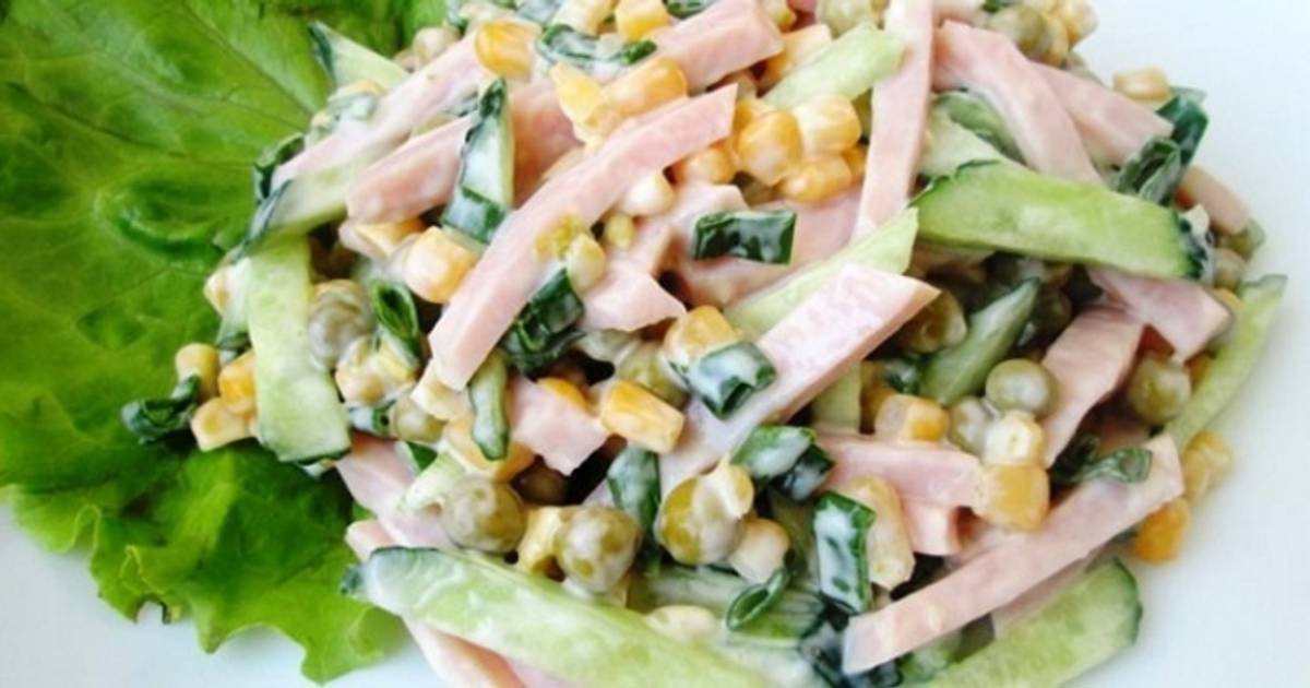Салат с ветчиной и кукурузой пошаговый рецепт с фото