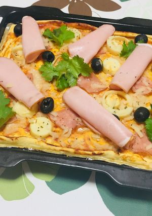 Una foto de Pizzas 🍕 con Base de Harina de soja  Con Jamón y Palmitos! 😋👌