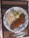 Lengua con verduras salteadas