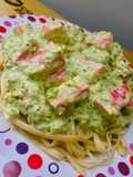 TALLARINES CON CREMA VERDE Y KANI KAMA 🤩🍜💯