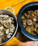 Cơm nhà: cơm gạo lứt đỏ nấu bằng bếp ga, cà tím kho tộ với tiêu rừng, sườn nướng ngũ vị hương