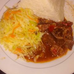 Beef Stew, Cabbage and Ugali A picture of Beef Stew, Cabbage and Ugali.