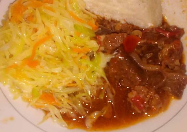 Steps to Make Ultimate Beef Stew, Cabbage and Ugali