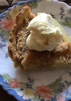 Una foto de Crumble pie de pera