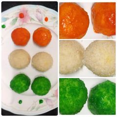 A picture of Tri colour coconut ladu.