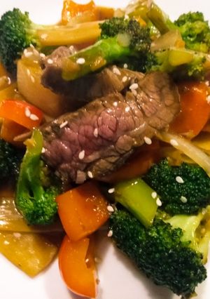 A picture of Teriyaki beef stir-fry.