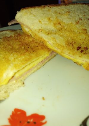 A picture of Cheese, ham sandwich.