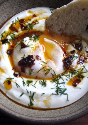 A picture of Turkish Poached Egg & Yoghurt.