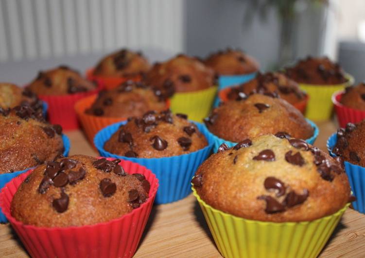 La façon simple de faire des recettes Muffin bananes et pépites de chocolat Délicieux garanti