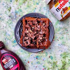 A picture of Dessert: Eggless chocolate Waffles.