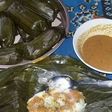 Lontong isi oncom pedas/buras gurih