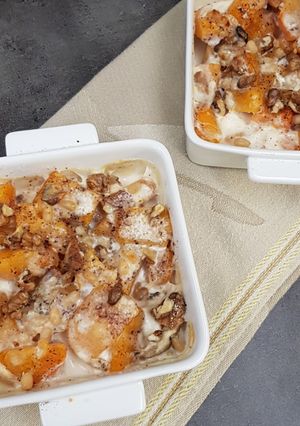 Une photo de °gratin de butternut, muscade et noix°