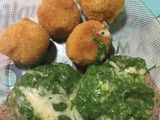 Peceto con salsa de espinaca y bombas de papa (mi marido feliz)