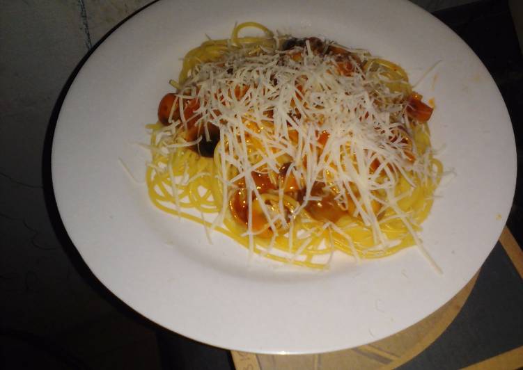 Resep Spagheti saus jamur merang Anti Gagal