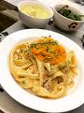 Pasta Alfredo (smokechiken ham dan mushroom)