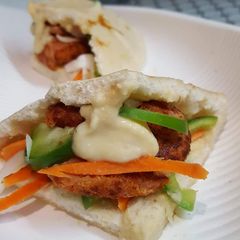 A picture of Kabuli chana kabab in pita bread.