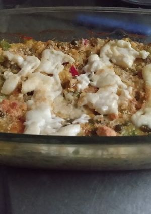 Una foto de Souflé de zapallitos, cebollas y arvejas