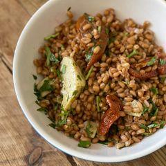 A picture of Spelt, Artichoke, Sun-Dried Tomatoes, Coriander, Lemon Salad.