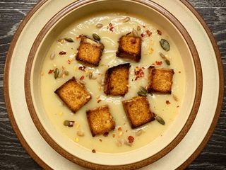 Celeriac Soup with Truffle Croutons