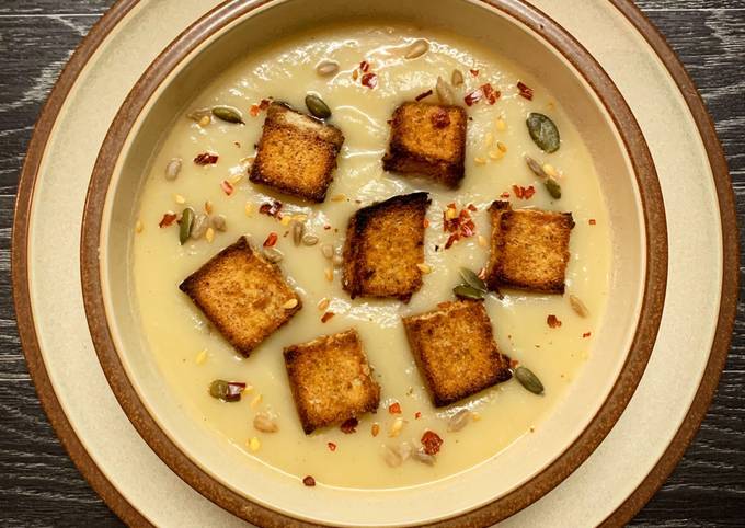 Celeriac Soup with Truffle Croutons