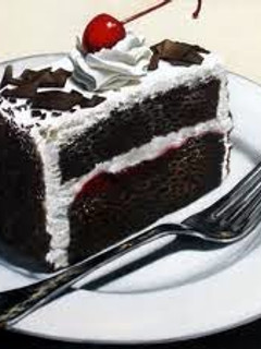 A picture of Cherry and Chocolate Cake with Chocolate Sauce.
