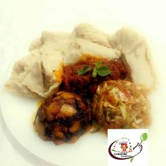 Ekuru (ofuloju)with atadindin,masala vegies and dodo A picture of Ekuru (ofuloju)with atadindin,masala vegies and dodo.