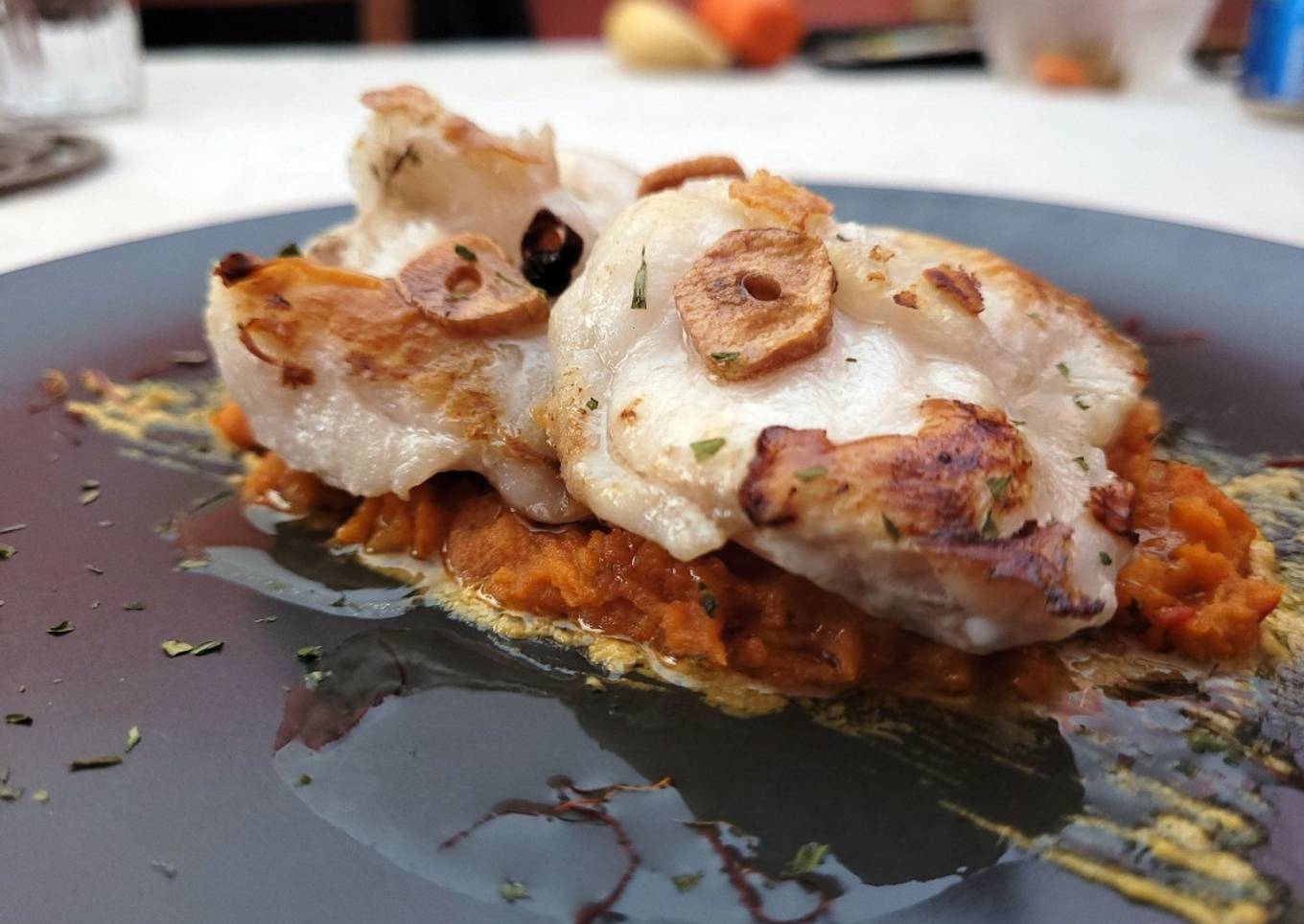 Rape a la Plancha sobre Pisto de Calabaza y Mantequilla de Azafrán