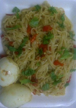 A picture of Garnished noodles.