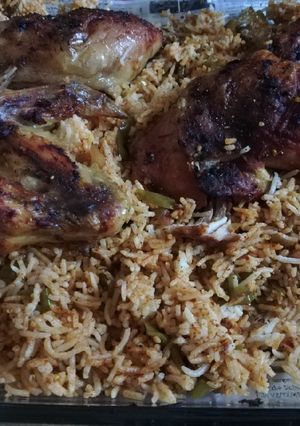 صورة لوصفة دجاج محمر مع رز بالكاري 😋😋