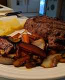 Steak and maple glazed veggies