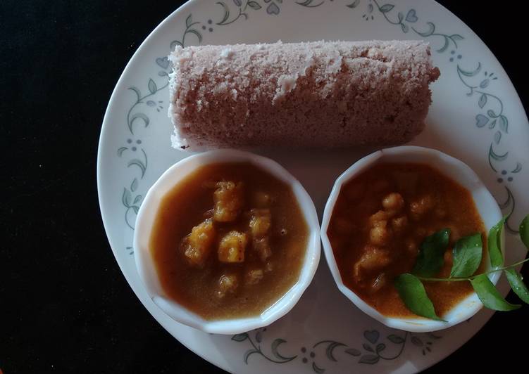 Steps to Prepare Homemade Puttu, Kadala curry,&amp; chenda murian sweet