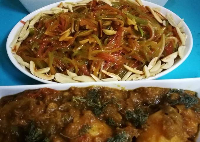 Eggplant salan white rice trakay wali vermicelli