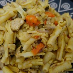 Macaroni, chicken and mixed vegetables A picture of Macaroni, chicken and mixed vegetables.