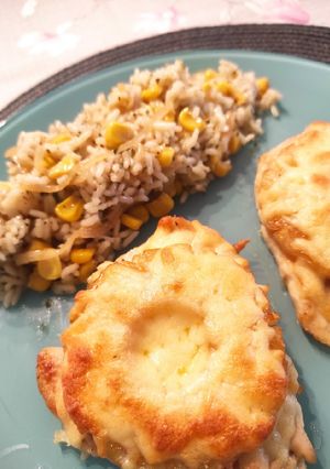 Hawai csirke hagymás kukoricás rizzsel recept fotója