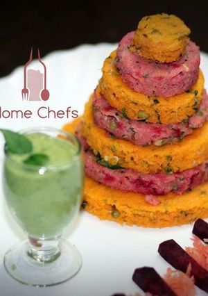 A picture of Carrot & Beetroot Dhokla.