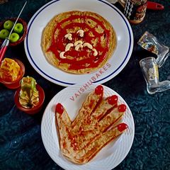 A picture of Spooky Witch's Paw and Monster Spider Paratha for Halloween 👻🎃.