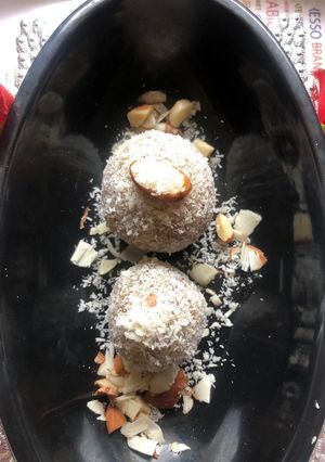 A picture of Desiccated coconut and Beetroot Laddu.