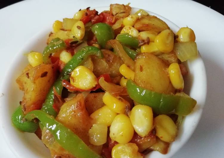 Steps to Make Homemade Potato Corn Capsicum