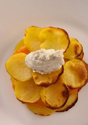 Une photo de Paillasson de pommes de terre et truite fumée