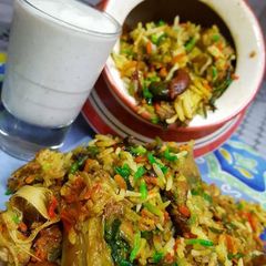 A picture of Kathal biryani.