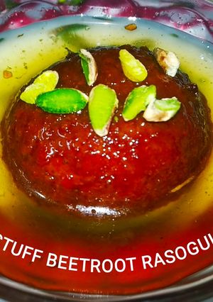 A picture of Stuffed beetroot rasogulla recipe.