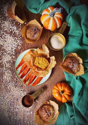 Una foto de Magdalenas de calabaza asada y avena 🎃🥣!!