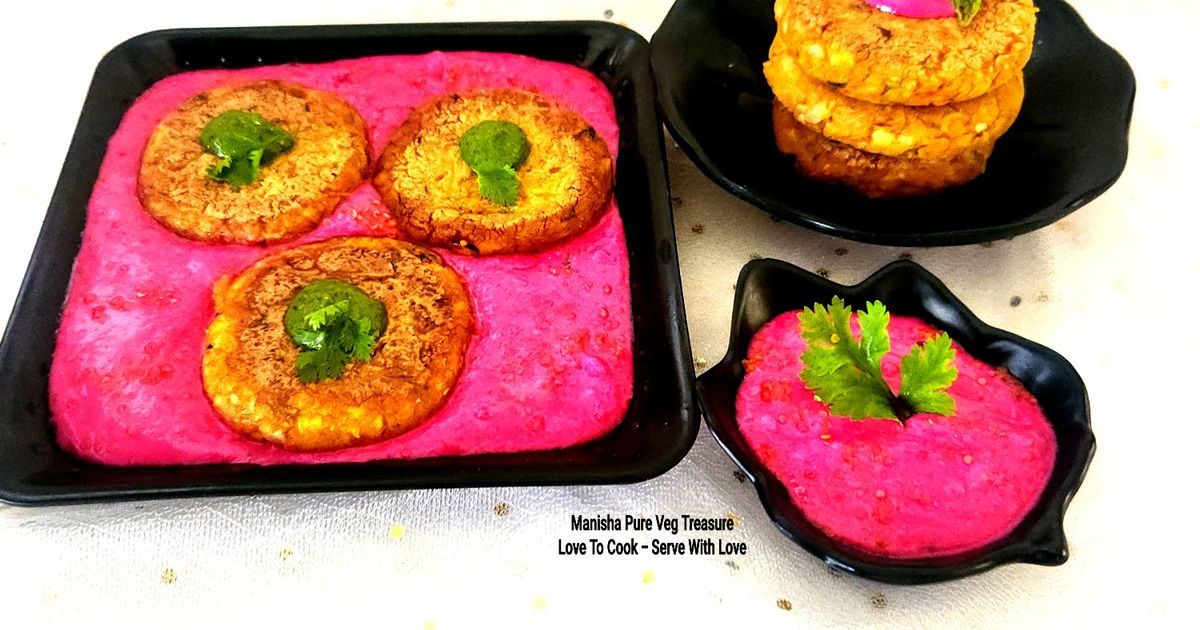 Rice Lentil Patties With Beetroot Yogurt Dip Dal Chawal Tikkis With ...
