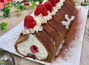 Une photo de Bûche au tiramisu nutella framboises sans œufs crus