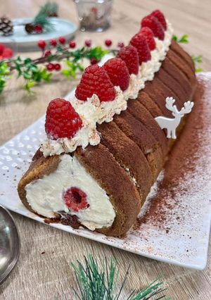 A picture of Tiramisu Nutella Raspberry Yule Log (No Raw Eggs).