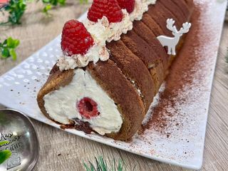 Bûche au tiramisu nutella framboises sans œufs crus