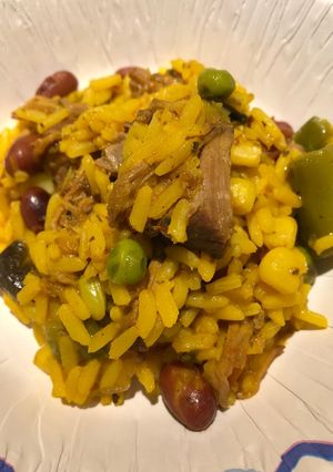 A picture of Leftover Steak with Yellow Rice.